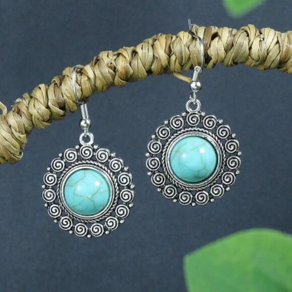 12 Pairs Turquoise Boho Tribal Geometric Earrings - Picture 10 of 12